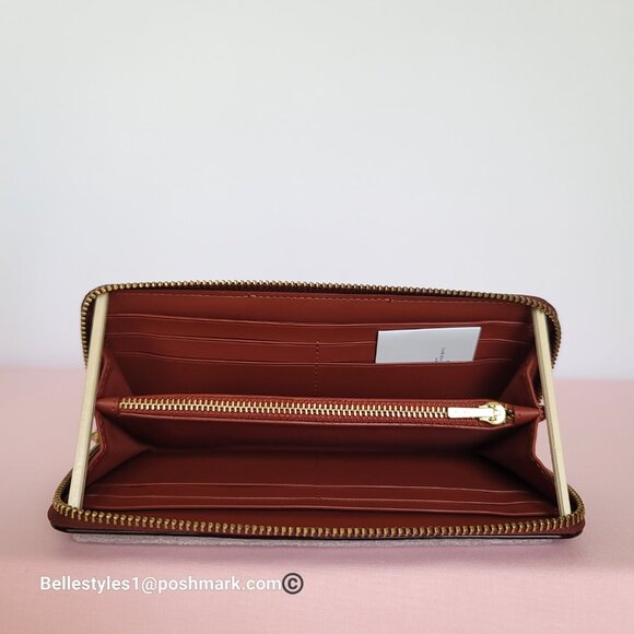 COACH Slim Accordion Zip Wallet In Signature Canvas with Back Slip Pocket- Tan R - Picture 14 of 16